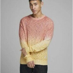 Jack & Jones Jortied Knit Ombré Crew Neck Cotton Sweater Size S  fits larger
